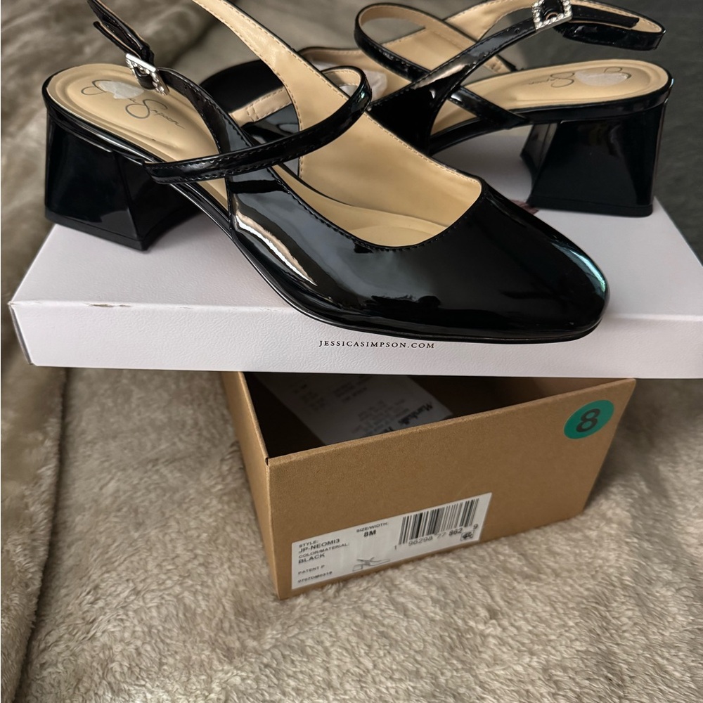 Jessica Simpson Glossy Black Block Heels